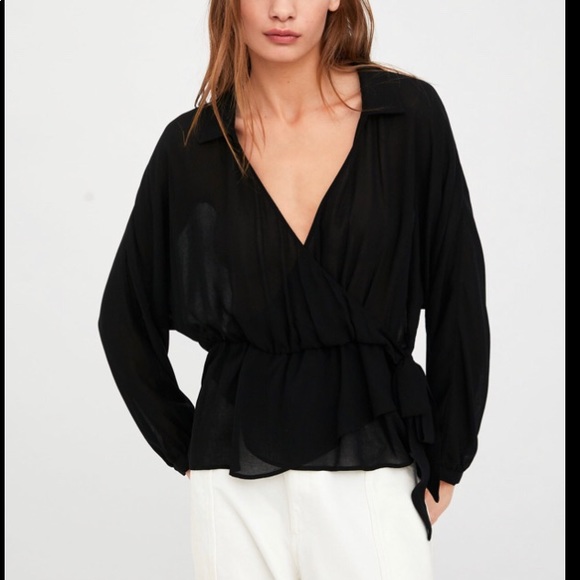 Zara Tops - Zara Semi-Sheer Black Peplum Blouse
